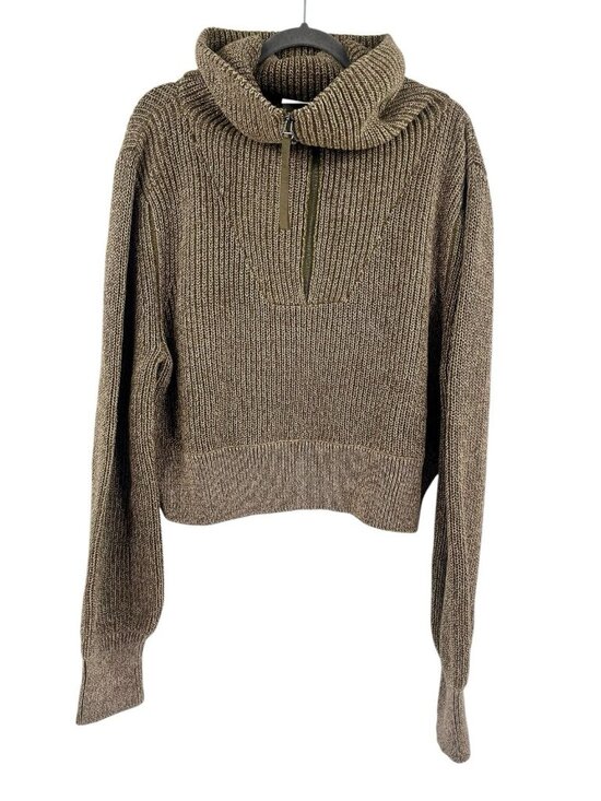 Varley Sweaters - VARLEY Women's Brown/Army Green Heather Cowl Neck 1/4 Zip Sweater XL NWOT